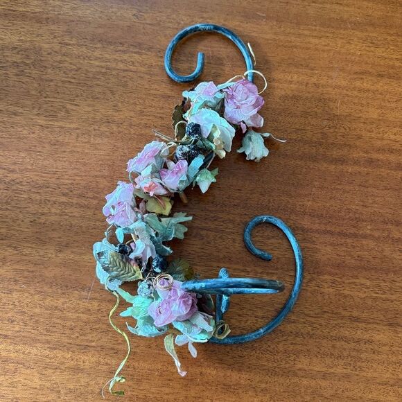 Floral Wall Candle or Vase Holder with Blue and Purple Floral Garland Accents - Picture 2 of 11